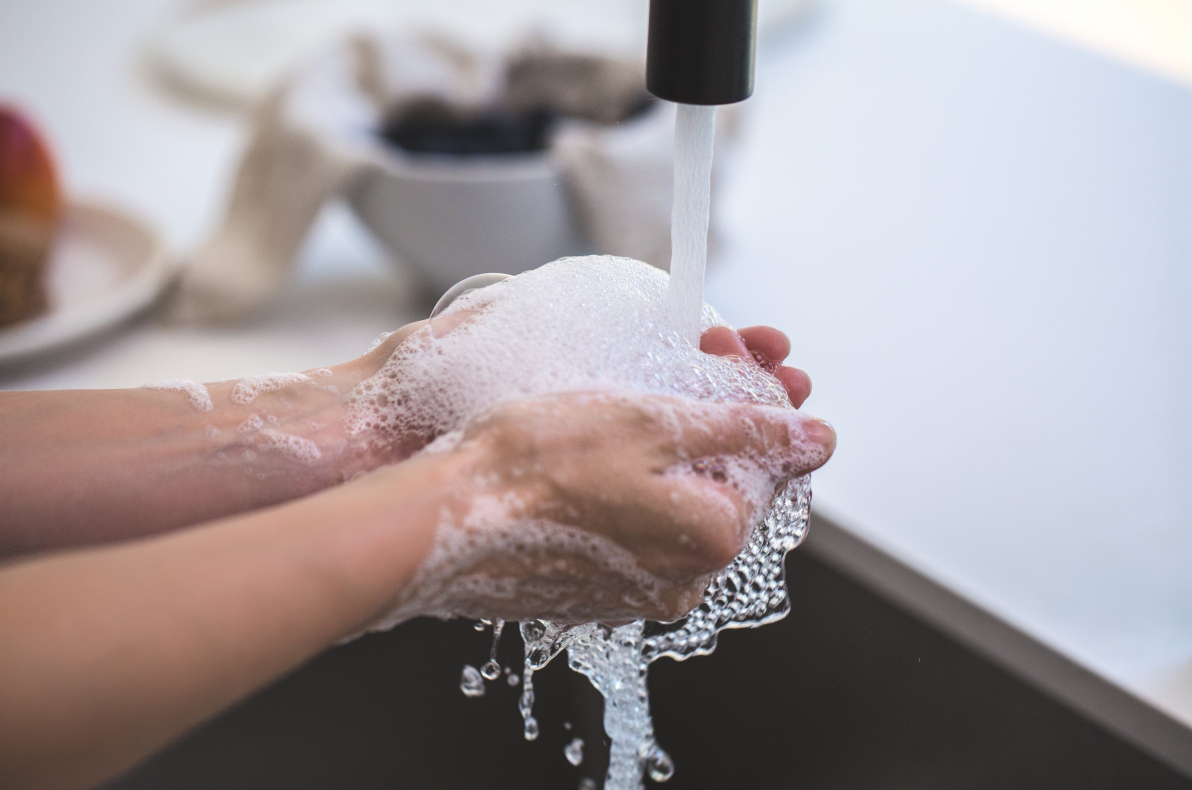 washing hands with soap and water